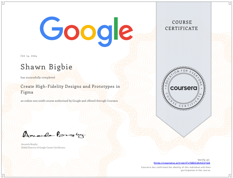 Coursera Create High-Fidelity Designs and Protortypes Cert